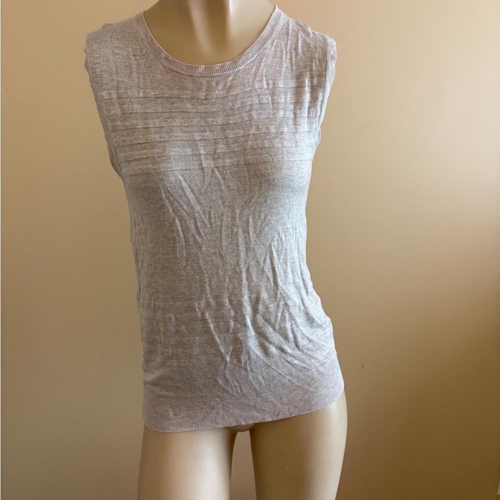 Theory short sleeve blouse gray stripe silk blend women’s TP petite